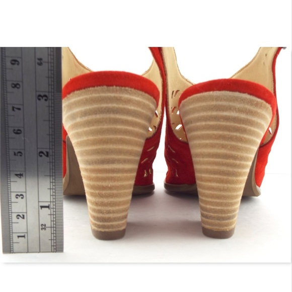 New PAUL GREEN Red Laser Cut Suede Leather Chunk Heels UK5/US7.5 - Picture 6 of 8